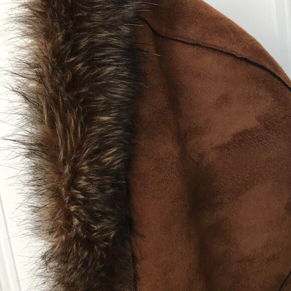 Tower by London Fog Coffee Brown Faux Small Women's Suede/Fur Hooded Coat - Picture 11 of 11